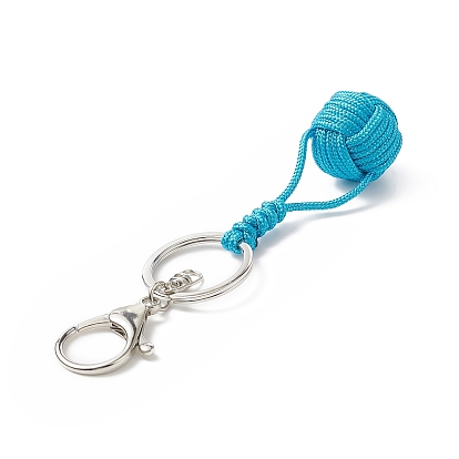 Porte-clés pendentif boule tressée en polyester et spandex, avec les accessoires en alliage, pour femme sac clé de voiture décoration