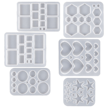DIY Silicone Cabochon Molds, Resin Casting Molds, for UV Resin, Epoxy Resin Jewelry Making, Heart/Moon/Star/Rectangle/Hexagon/Oval/Square