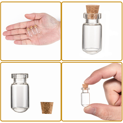 Glass Jar Bead Containers, with Cork Stopper, Wishing Bottle, Clear, 13x27mm