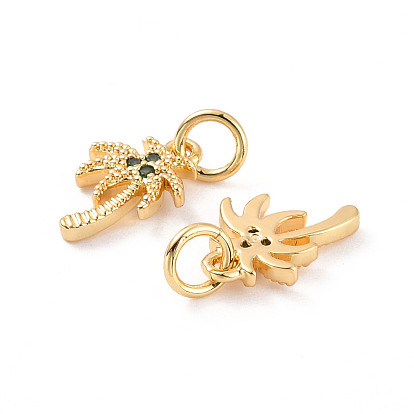 Rack Plating Brass Micro Pave Cubic Zirconia Charms, with Jump Ring, Cadmium Free & Lead Free, Coconut Tree