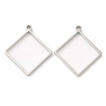 304 Stainless Steel Open Back Bezel Rhombus Pendants, For DIY UV Resin, Epoxy Resin, Pressed Flower Jewelry