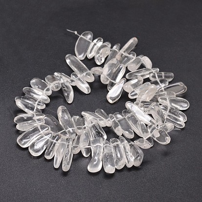 Natural Quartz Crystal Nuggets Beads Strands, Rock Crystal Beads, 8~30x5~12mm, Hole: 1mm, about 15.3 inch ~15.7 inch