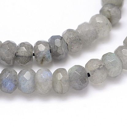 Natural Labradorite Rondelle Bead Strands, Grade AA, Faceted