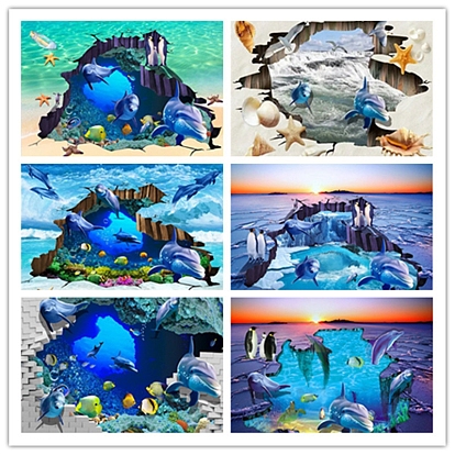 DIY Sea Animals Theme Diamond Painting Kits, Including Canvas, Resin Rhinestones, Diamond Sticky Pen, Tray Plate and Glue Clay