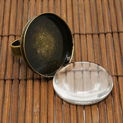 25mm Transparent Clear Domed Glass Cabochon Cover for Brass Portrait Ring Making, Ring: 17mm, Glass: 25x7.4mm