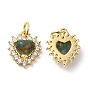 Natural Gemstone Heart Charms, with Rack Plating Brass Micro Pave Clear Cubic Zirconia Findings and Jump Ring, Cadmium Free & Lead Free, Real 18K Gold Plated
