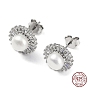 Pendientes de flor de circonita cúbica con perlas naturales., 925 aretes de plata esterlina para mujer