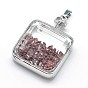 Mixed Stone Floating Locket Pendants with Glass and Platinum Tone Brass Findings, Perfume Bottle, Cadmium Free & Lead Free, 41x29x12mm, Hole: 8x4.5mm