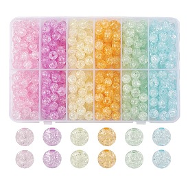480Pcs 6 Colors Transparent Crackle Acrylic Beads, Round