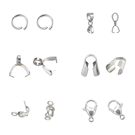 Unicraftale DIY Jewelry Findings Kits, with 304 Stainless Steel Lobster Claw Clasps & Ice Pick Pinch Bails & Jump Rings, 316 Surgical Stainless Steel Bead Tips