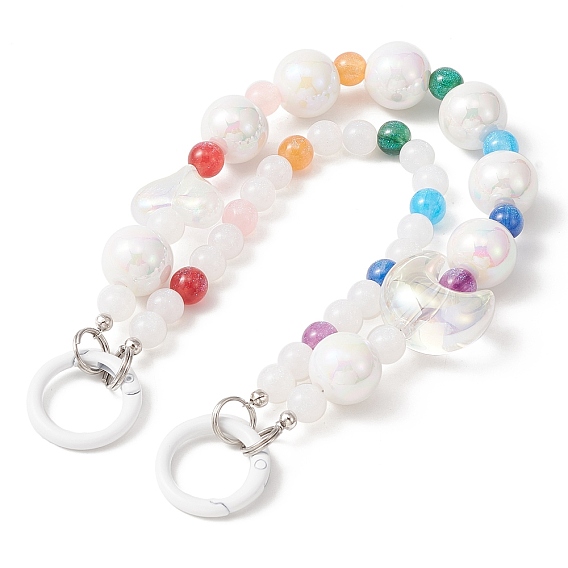 Sangles mobiles en perles de résine et d'acrylique, chaîne multifonctionnelle, avec bagues à ressort en alliage, coeur & lune & rond