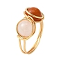 5Pcs 5 Style Natural Mixed Gemstone Round Finger Rings Set, Golden Copper Wired Wrap Rings