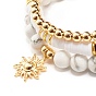 Ensemble de bracelets extensibles de perles heishi en argile polymère et hématite synthétique, bracelets de perles rondes en howlite naturelle, bracelets à breloques en laiton soleil pour femmes, or