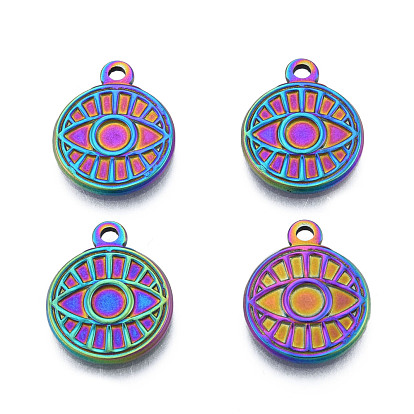 201 Stainless Steel Pendants, Flat Round with Eye