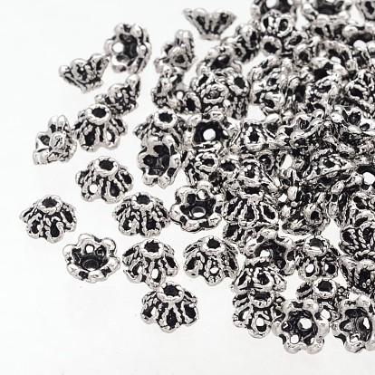 6-Petal Filigree Flower Tibetan Silver Bead Caps, Cadmium Free & Lead Free
