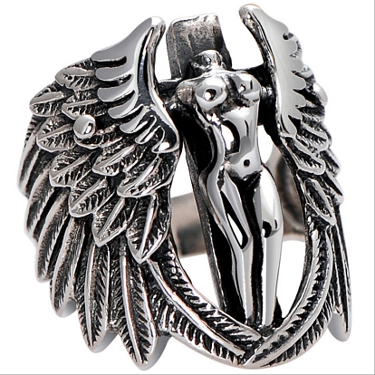 Retro Alloy Angel Wide Chunky Ring for Women
