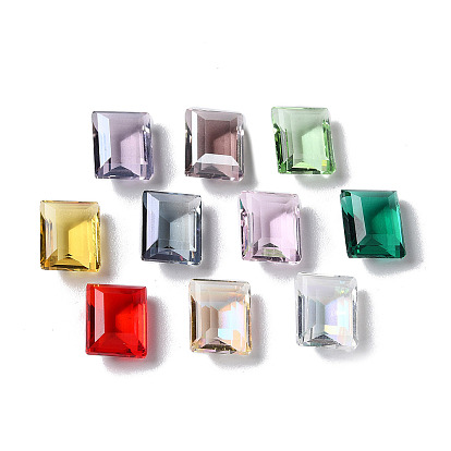 Transparent Glass Rhinestone Cabochons, Faceted, Rectangle, Pointed Back