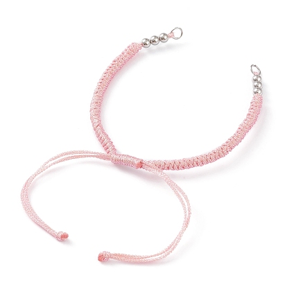 Fabrication de bracelet en cordon de polyester tressé réglable, avec 304 anneaux de saut en acier inoxydable et perles rondes lisses