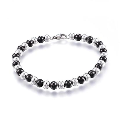 304 bracelets de perles en acier inoxydable, avec fermoir mousqueton
