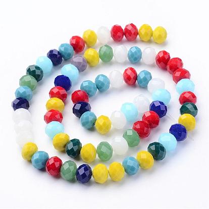 Electroplate Pearl Luster Plated Imitation Jade Glass Faceted Rondelle Beads Strands