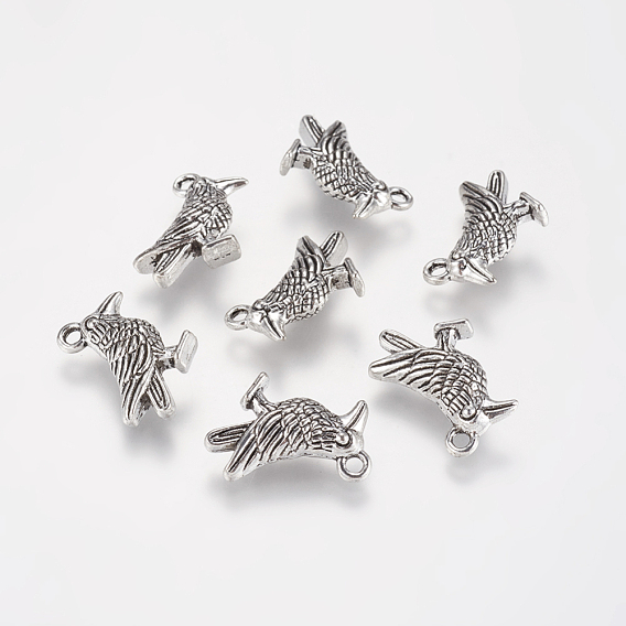 Tibetan Style Alloy Bird Pendants, Cadmium Free & Lead Free, 18x19x5.5mm, Hole: 2mm