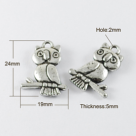 Antique Silver Acrylic Pendants, Owl, Halloween, 24x19x5mm, Hole: 2mm