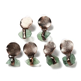 Natural Fluorite Irregular Nugget Dangle Stud Earrrings, Brass Flat Round Drop Earrings for Women, Red Copper, Cadmium Free & Lead Free