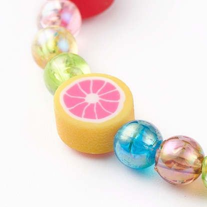 Handmade Polymer Clay Beads Stretch Bracelets for Kids, with Eco-Friendly Transparent Acrylic Beads