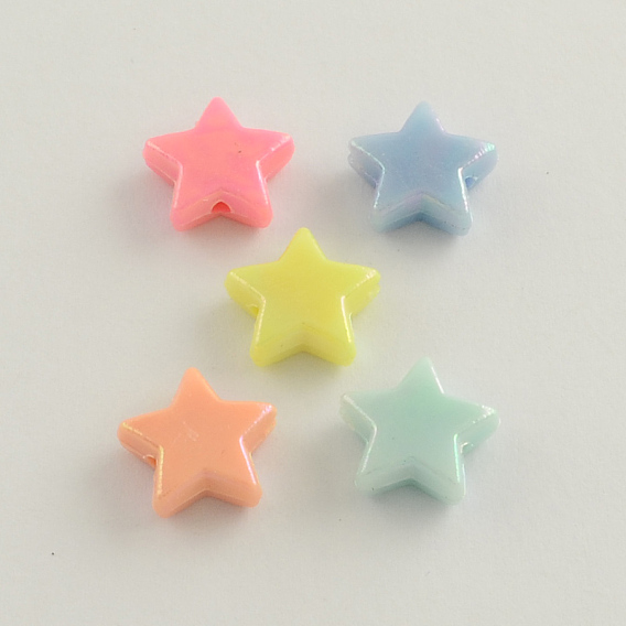 Plaqué couleur ab perles acryliques, étoiles, 14x14x5mm, trou: 2 mm, environ 1080 pcs / 500 g