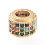 Golden Plated Brass Micro Pave Cubic Zirconia European Beads, Large Hole Beads, Long-Lasting Plated, Column