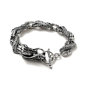 Men's Alloy Infinity Link Chain Bracelet with Dragon Head Clasp, Gothic Metal Jewelry