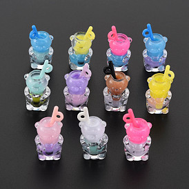 Resin Pendants, with Polymer Clay inside, Imitation Bubble Tea/Boba Milk Tea, with Acrylic Cup, Bear