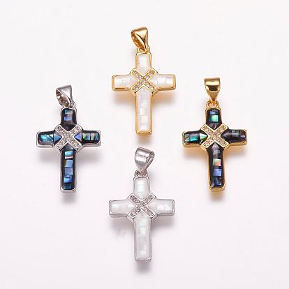 Micro cuivres ouvrent pendentifs zircone cubique, avec coquillage, croix