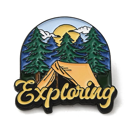 Épingles en émail sur le thème du camping en plein air, badge en alliage noir pour vêtements de sac à dos, montagne/vaisselle/flèche