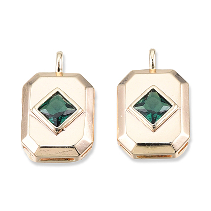 Brass Pave Cubic Zirconia Pendants, Cadmium Free & Nickel Free & Lead Free, Real 18K Gold Plated, Octagon