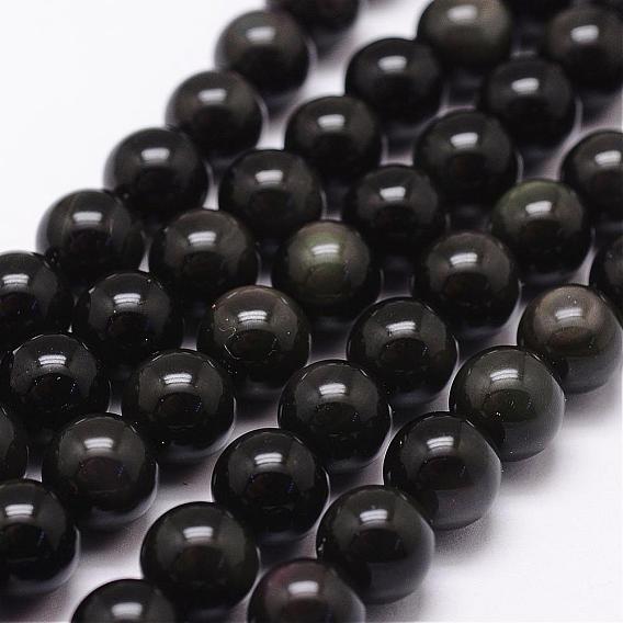Natural Obsidian Beads Strands, Grade AAA, Round