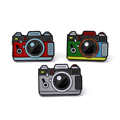 Alloy Enamel Brooches, Enamel Pin, with Clutches, Camera, Electrophoresis Black