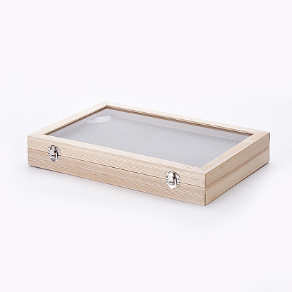 Boîtes de présentation de boucle d'oreille en bois, avec verre et oreiller de velours, rectangle