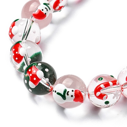 Christmas Theme Handmade Lampwork Beads Strands, with Enamel, Round