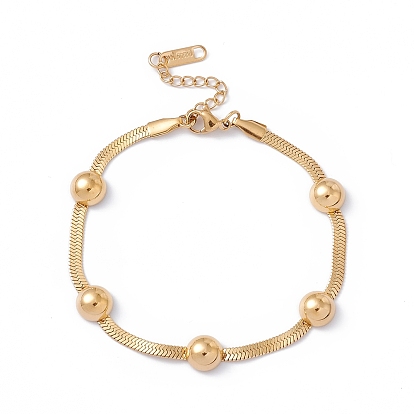 304 Stainless Steel Half Round Beaded Herringbone Chain Bracelet for Women