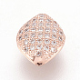 Brass Micro Pave Cubic Zirconia Beads, Rhombus, Clear