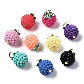 Rubberized Style ABS Plastic Pendants, with Iron Loops, Golden, Berry