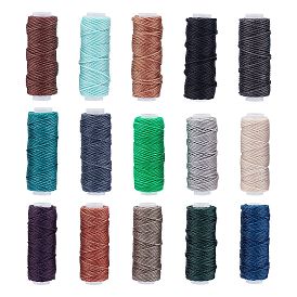 15 Rolls 15 Colors Sewing Threads, Flat Durable Strong Bounded, Polyester Leather Sewing Waxed Thread