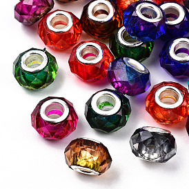 Прозрачный полимер европейские шарики, имитационные кристаллические, двухцветные бусины с большими отверстиями, с двойных ядер серебрянного цвета, граненые, рондель