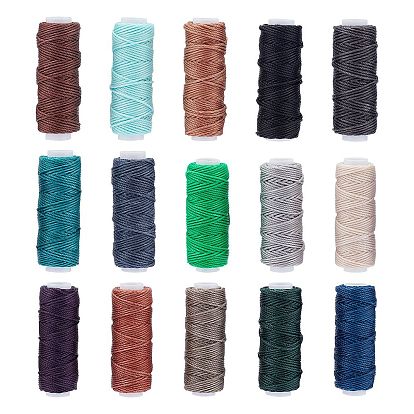 15 rollos 15 hilos de coser de colores, plano duradero fuerte acotado, Hilo encerado de costura de cuero poliéster