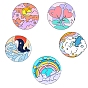 Spring Theme Alloy Brooches, Enamel Flat Round Lapel Pin, for Backpack Clothes, Electrophoresis Black, Heart/Cloud/Dolphin/Bottle/Rainbow