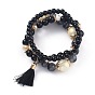 Ensembles de bracelets extensibles multicouches, bracelets empilables, avec des perles acryliques, perles d'espacement en alliage plaqué or et pendentifs en fil