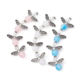 3 Strands 3 Colors DIY Resin Beaded Strands Set, with Antique Silver Plated Alloy Wings, Angel