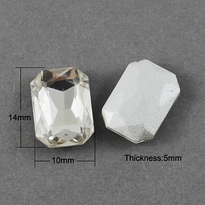 Glass Pointed Back Rhinestone, Back Plated, Faceted, Rectangle Octagon, 14x10x5mm