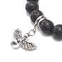 Natural Lava Rock Round Beaded Stretch Bracelet with Alloy Fairy Charm, Essential Oil Gemstone Jewelry for Women, Mixed Shape